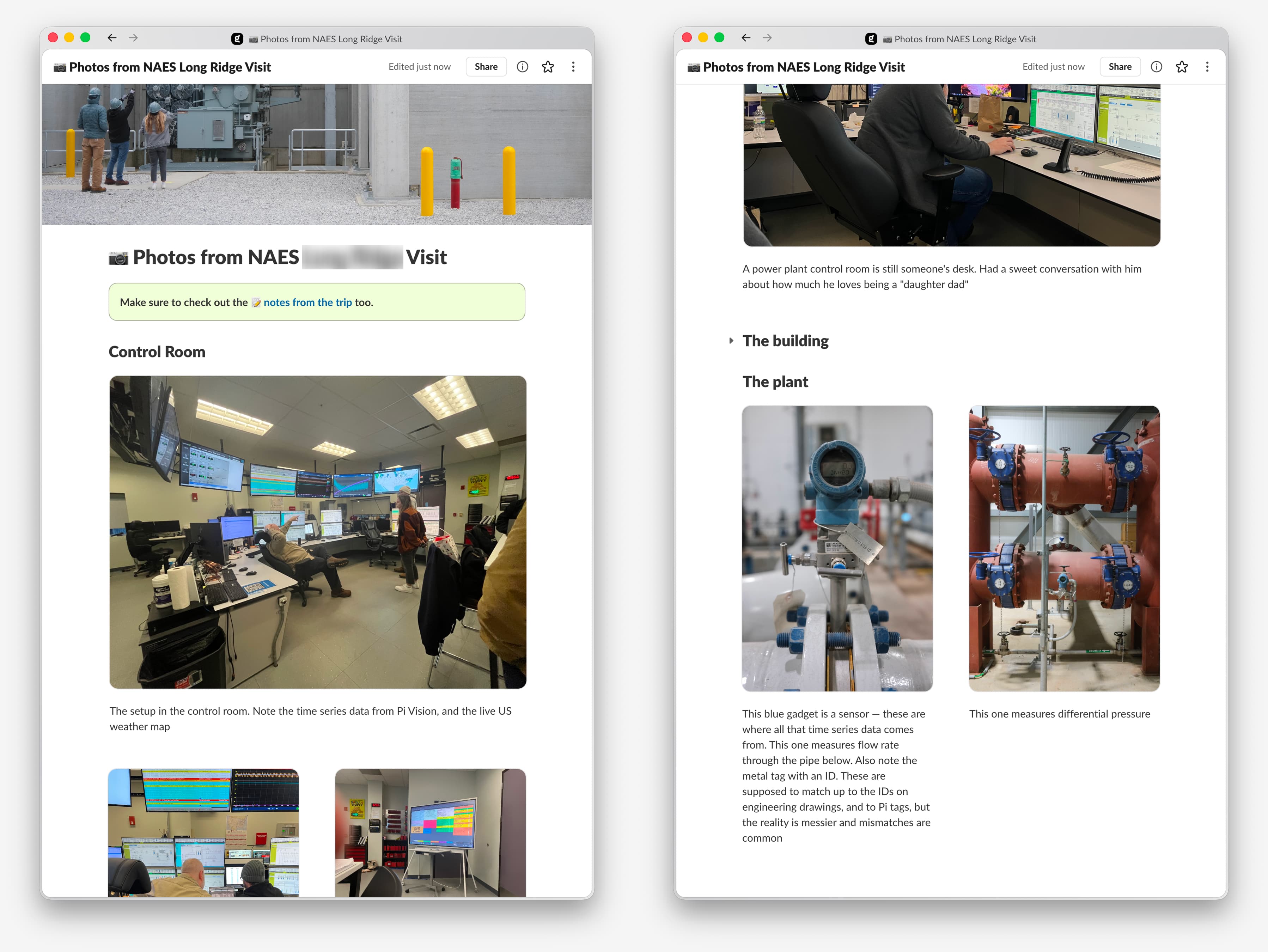 More screenshots of the documents I made sharing my learnings from site visits.