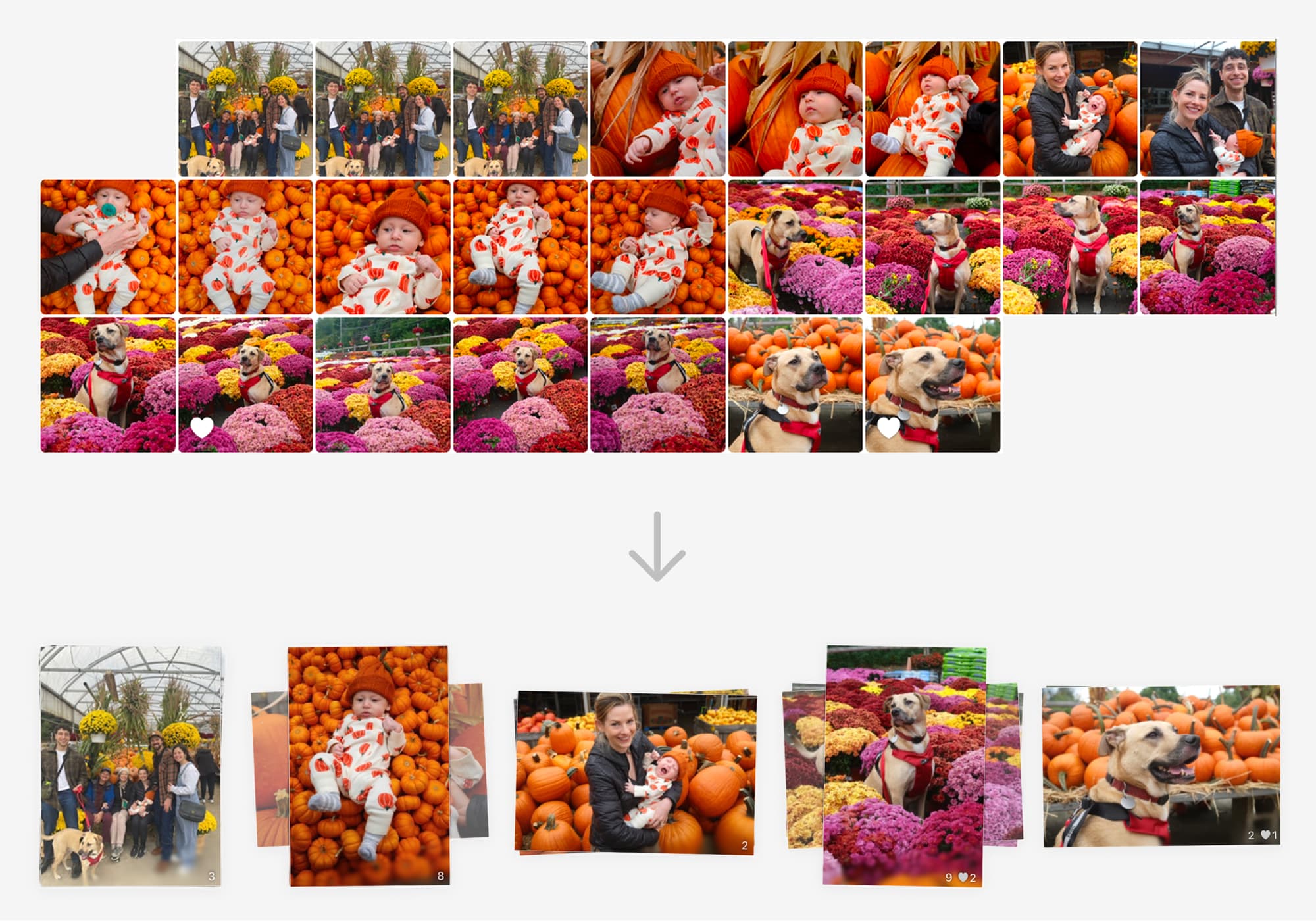 Filmstrip of photos vs stack of photos.